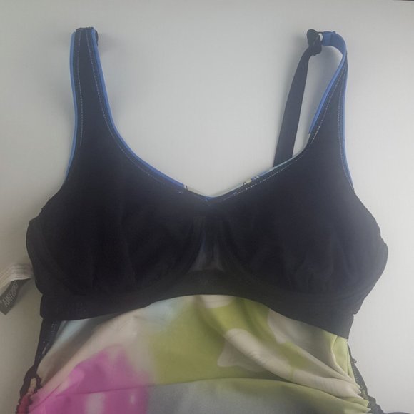 Christina Tankini Top Women's swimsuit black floral pattern wired sz 8D - Picture 6 of 11